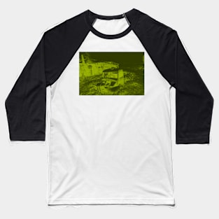 Rusting remains of old truck in long grass with old falling down farm shed in background. Baseball T-Shirt